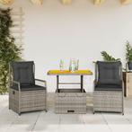 vidaXL 3-delige Tuinset met kussens poly rattan grijs, 2 zitplaatsen, Nieuw, Tuinset, Verzenden