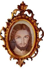 Heilige prent van Jezus met gouden frame - 36 cm - Antiek -