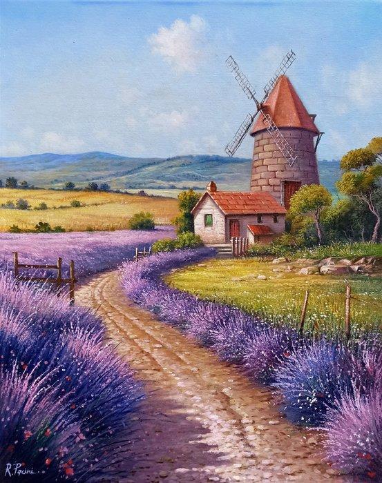 Raimondo Pacini (1974) - A windmill in Provence, Antiek en Kunst, Kunst | Schilderijen | Klassiek