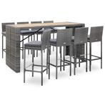 vidaXL 9-delige Tuinbarset poly rattan en acaciahout grijs, Verzenden, Nieuw, Rotan, 8 zitplaatsen