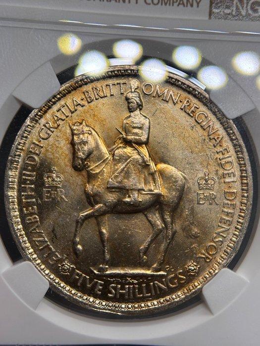 Verenigd Koninkrijk. Elizabeth II. 5 Shilling 1953 NGC MS64, Postzegels en Munten, Munten | Europa | Niet-Euromunten