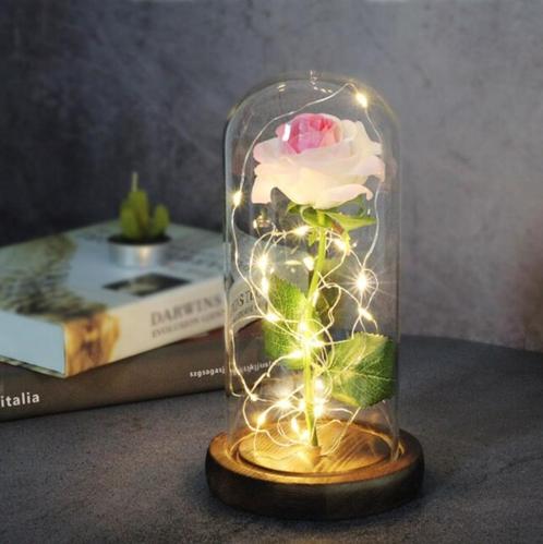 Kunst Roos in Glazen Stolp met Verlichting - Zijden Rozen, Huis en Inrichting, Woonaccessoires | Kunstplanten en Kunstbloemen