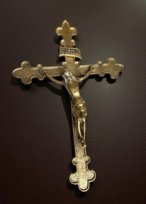 Crucifix - Messing - 20e eeuw - Antiek altaar kruis - 42 cm, Antiek en Kunst, Antiek | Boeken en Bijbels