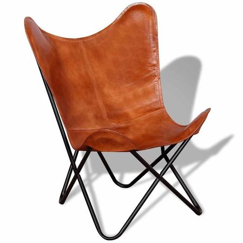 Echt Lederen Vlinderstoel Bruin - Retourdeal - Kwaliteit!, Huis en Inrichting, Stoelen, Bruin, Nieuw, Ophalen of Verzenden