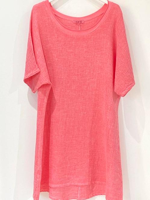 Luchtige linnen mix jurk/tuniek - kleur KORAAL - korte, Kleding | Dames, Jurken