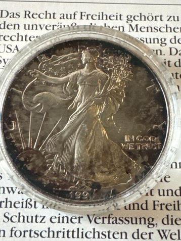 Verenigde Staten. 1 Dollar 1990 American Eagle, 1 oz mit CoA beschikbaar voor biedingen