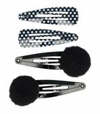 Haarspeld Klikklak 4 cm - Pompom Stippen - Zwart - Set van 4, Nieuw