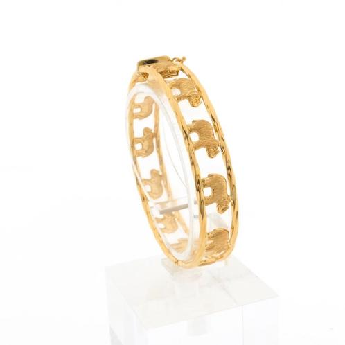 18 Krt. Gouden armband met olifanten | Ø 55,6 mm (schakel), Sieraden, Tassen en Uiterlijk, Armbanden, Overige kleuren, Gebruikt