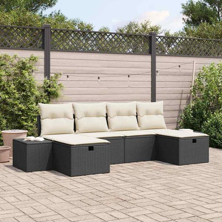 vidaXL Tuin Sofa Set met kussen 6 pcs Zwart 55 x 62 x 69 cm, Tuin en Terras, Tuinsets en Loungesets, Nieuw, Rotan, Verzenden