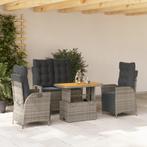 vidaXL 4-delige Tuinset met kussens poly rattan grijs, 4 zitplaatsen, Nieuw, Tuinset, Verzenden
