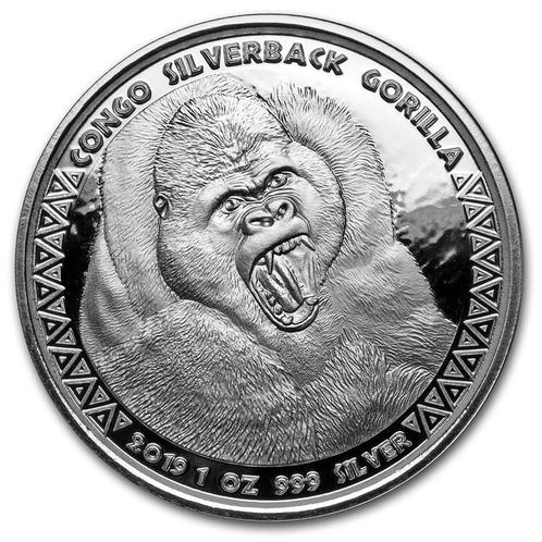 Congo / Kongo Gorilla 1 oz 2019 (75.000 oplage), Postzegels en Munten, Munten | Afrika, Losse munt, Zilver, Overige landen, Verzenden