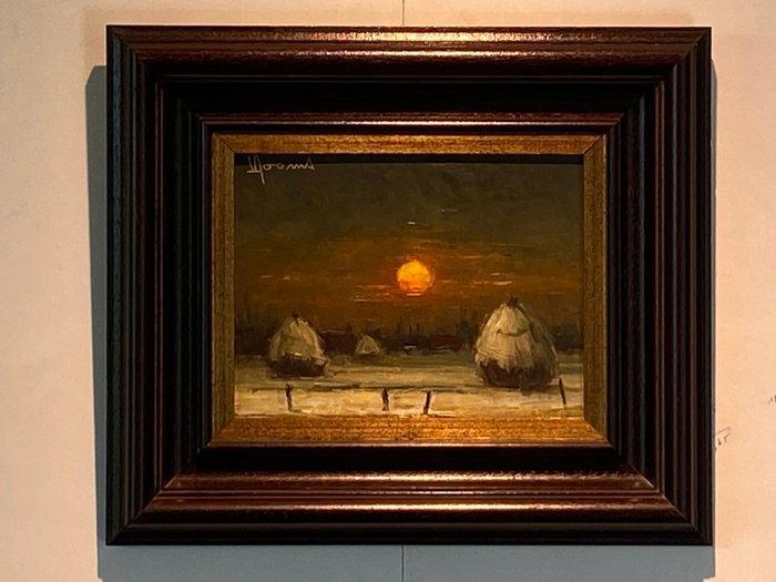 Victor Dooms (1912-1994) - Winterlandschap met hooibergen en, Antiek en Kunst, Kunst | Schilderijen | Klassiek