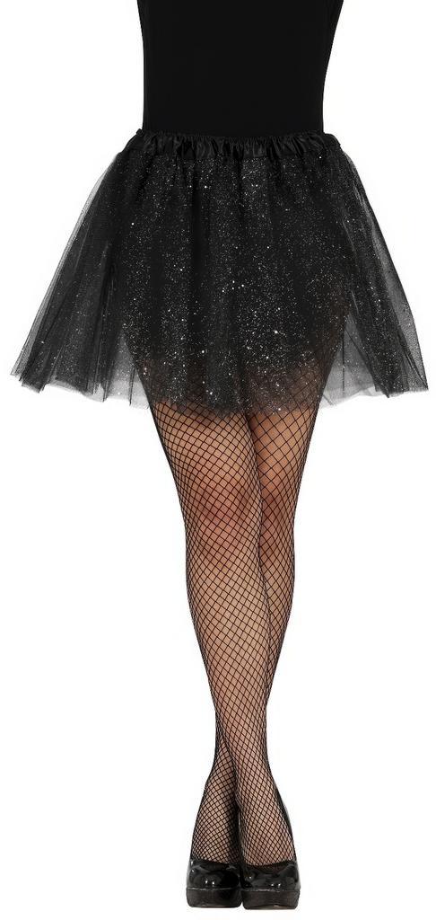 Zwarte Tutu Dames Glitter 40cm, Hobby en Vrije tijd, Feestartikelen, Nieuw, Verzenden