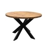 Ronde teak tafel metalen kruispoot op voorraad; Indoteak, Huis en Inrichting, Nieuw, Ophalen of Verzenden, Modern, Vier personen