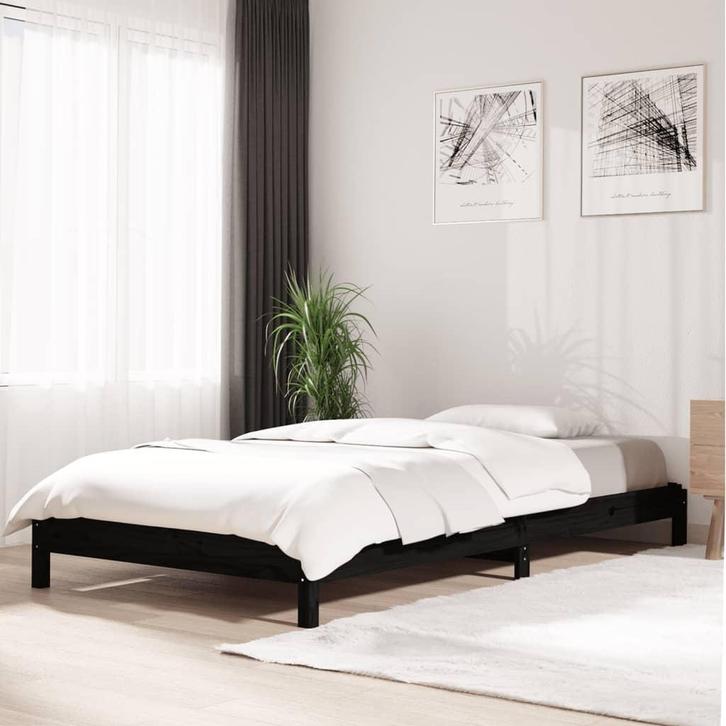 vidaXL Bed stapelbaar 80x200 cm massief grenenhout zwart, Huis en Inrichting, Slaapkamer | Bedden, 80 cm, 200 cm, Zwart, Eenpersoons