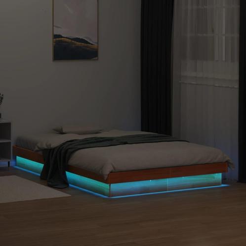 vidaXL Bedframe met LED-verlichting grenenhout wasbruin, Huis en Inrichting, Slaapkamer | Bedden, 120 cm, 200 cm, Bruin, Twijfelaar