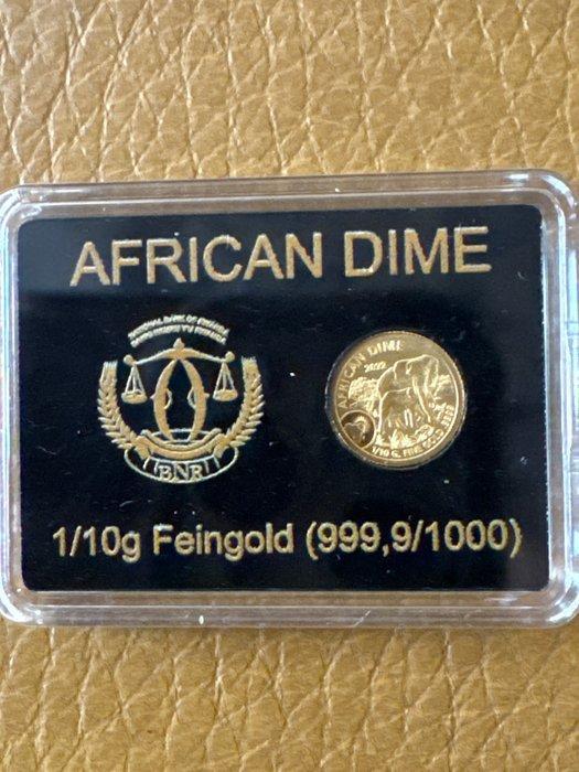 Rwanda. 10 Francs 2022 African Dime Elefant ., 1/10g (.999), Postzegels en Munten, Munten | Europa | Niet-Euromunten