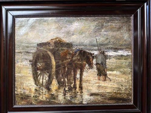 Dirk Voerman (1872-1951) - Schelpenvisser met paard en wagen, Antiek en Kunst, Kunst | Schilderijen | Klassiek