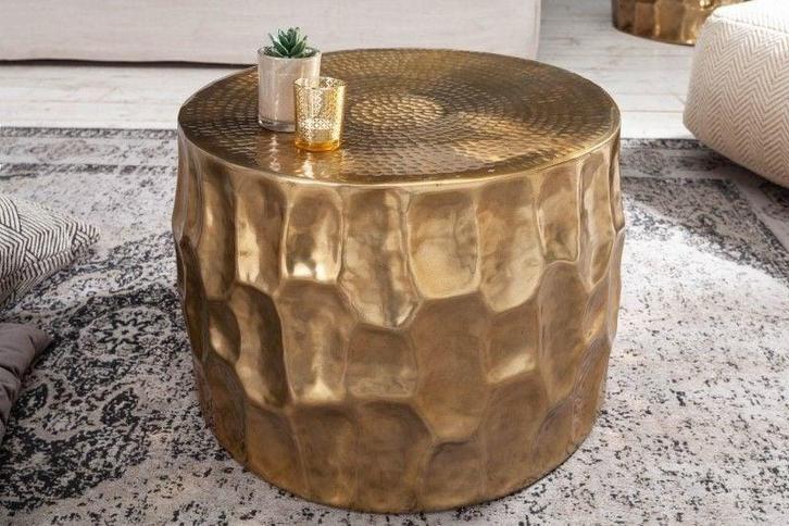 Ronde salontafel ORGANIC ORIENT 55cm goud metaal gehamerd 3D, Huis en Inrichting, Tafels | Salontafels, Ophalen of Verzenden