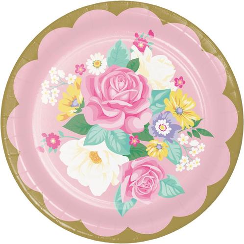Gekleurde Borden Bloemen 23cm 8st, Hobby en Vrije tijd, Feestartikelen, Nieuw, Verzenden