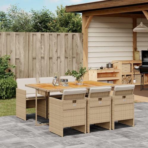 vidaXL 7-delige Tuinset met kussens poly rattan beige, Tuin en Terras, Tuinsets en Loungesets, Tuinset, Nieuw, Rotan, Verzenden