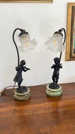 Tafellamp (2) - Brons, Marmer - Paar Art Nouveau tafels