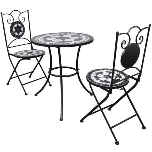 vidaXL 3-delige Bistroset keramische tegel zwart en wit, Tuin en Terras, Tuinsets en Loungesets, Nieuw, 3 zitplaatsen, Overige materialen