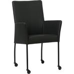 Leren eetkamerstoel Comfort met wieltjes en armleuning -, Huis en Inrichting, Stoelen, Zwart, Nieuw, Leer, Ophalen of Verzenden