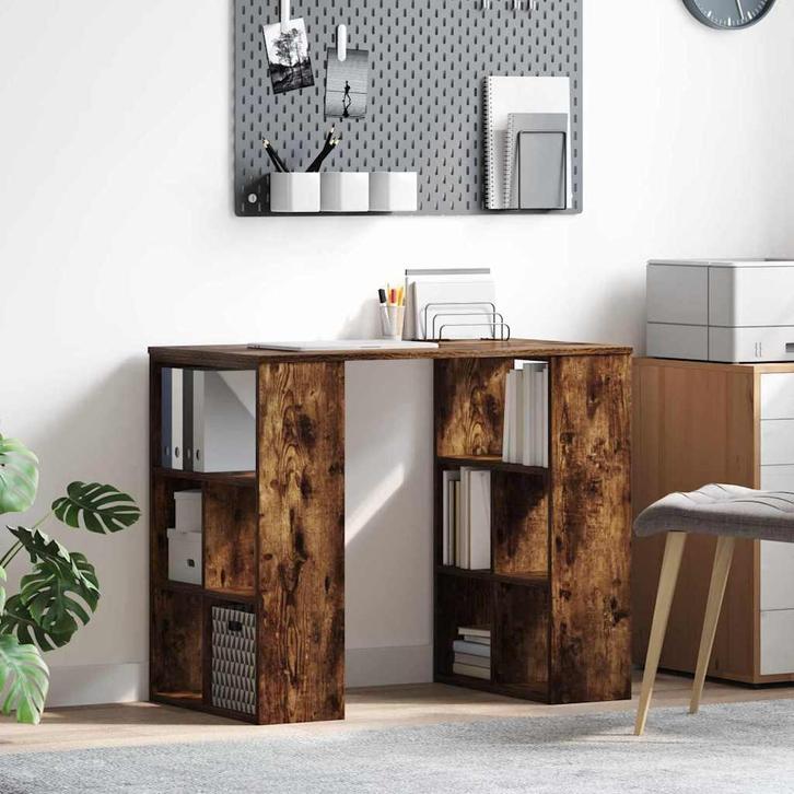 vidaXL Bureau met plank Gerookt eiken 90 x 50 x 75 cm, Huis en Inrichting, Bureaus, Nieuw, Verzenden