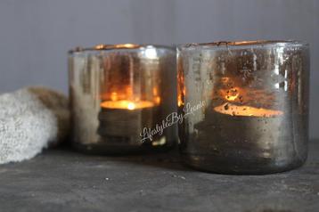 Glazen cilinder windlicht bubbels Antique gold 7 cm beschikbaar voor biedingen