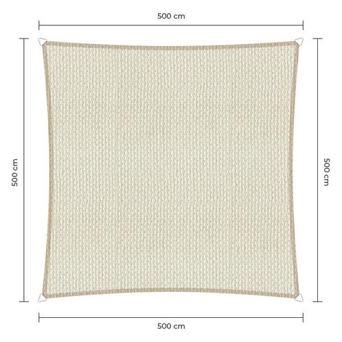 Vierkante schaduwdoek - Ivoor - Waterdoorlatend - 5,0 x 5,0, Tuin en Terras, Schaduwdoeken, Ophalen of Verzenden