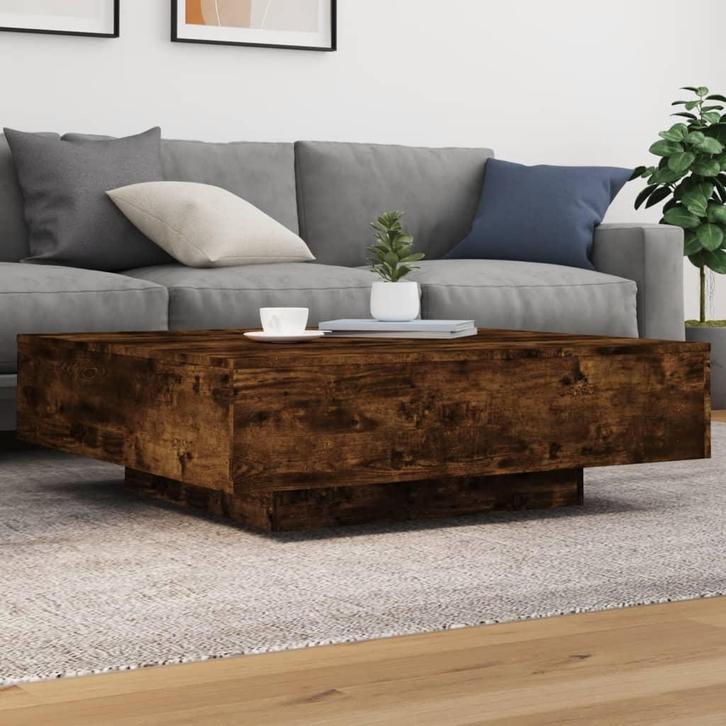 vidaXL Salontafel met LED-verlichting 100x100x31 cm gerookt, Huis en Inrichting, Tafels | Salontafels, 100 tot 150 cm, Nieuw, Overige houtsoorten
