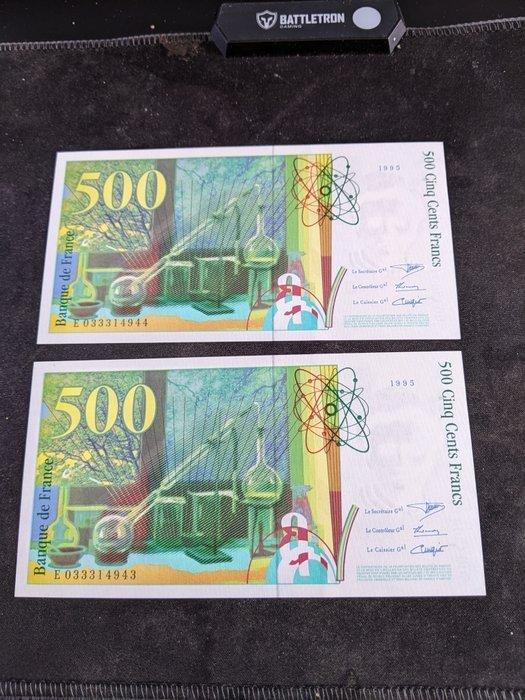 Frankrijk. - 2 x 500 Francs - 1995 - Consecutives - Pick 160, Postzegels en Munten, Bankbiljetten | Europa | Niet-Eurobiljetten