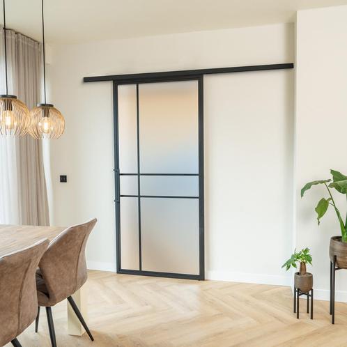 Stalen Schuifdeur met koofsysteem 6 Vlaks Mat glas Luxe desi, Doe-het-zelf en Verbouw, Kozijnen en Schuifpuien, Inclusief glas