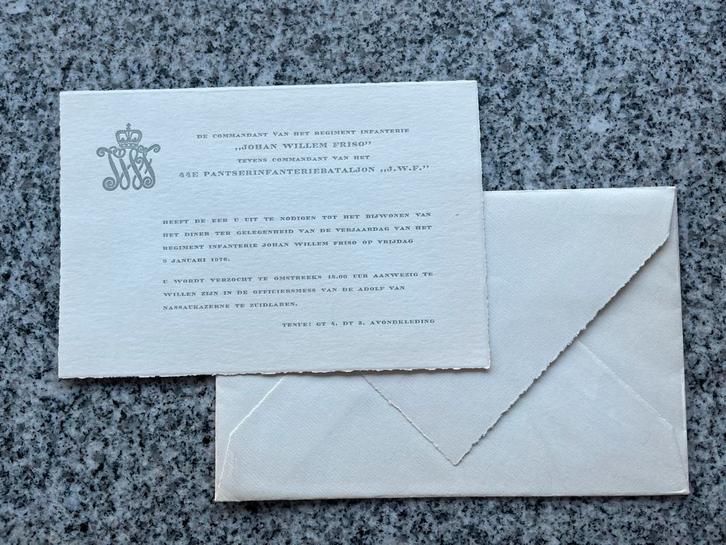 Uitnodiging Regiment Infanterie Johan Willem Friso, Boeken, Oorlog en Militair, Gelezen, 1945 tot heden, Landmacht, Verzenden