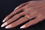 Ring - 18 karaat Geel goud Koraal - Diamant - Email, Art, Sieraden, Tassen en Uiterlijk, Ringen, Nieuw