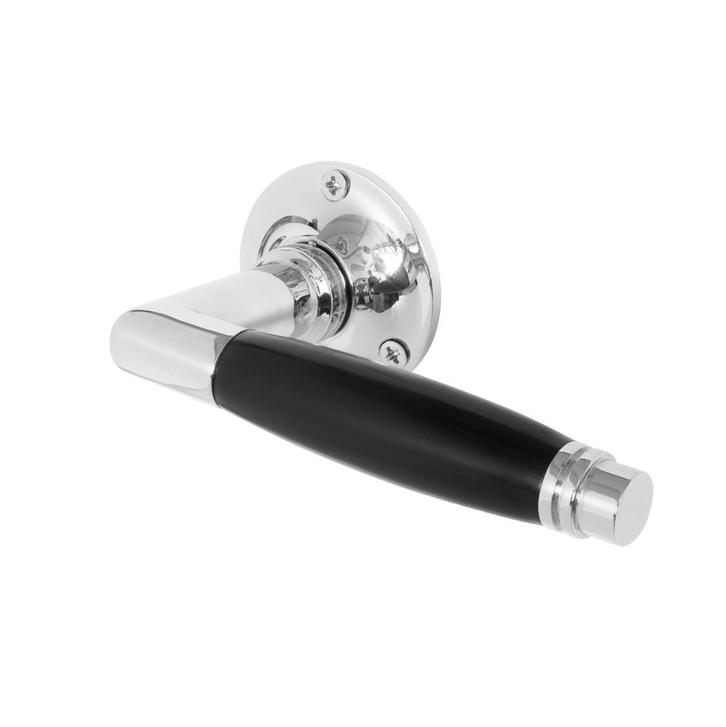 Geveerde deurklinken deco met ronde rozetten in glanzend..., Doe-het-zelf en Verbouw, Hang- en Sluitwerk, Klink of Kruk, Nieuw