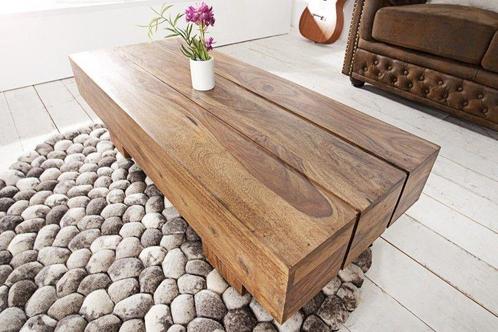 Massief houten design salontafel BOLT 100cm Sheesham, Huis en Inrichting, Tafels | Salontafels, Ophalen of Verzenden
