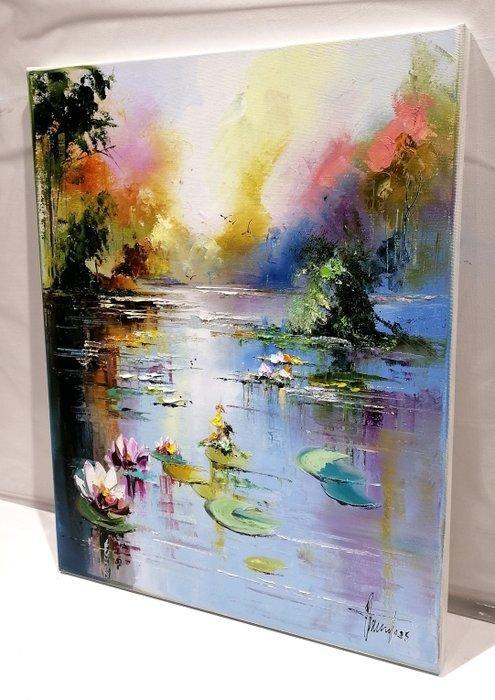 Alfred Anio (1967) - Water lilies, Antiek en Kunst, Kunst | Schilderijen | Modern