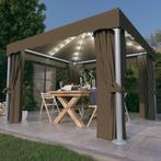 vidaXL Prieel met gordijn en LED-lichtslinger 3x3 m taupe, Verzenden, Nieuw