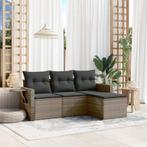 vidaXL 4-delige Loungeset met kussens poly rattan grijs, Verzenden, Nieuw, Rotan, Loungeset