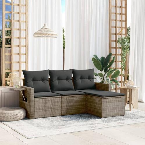vidaXL 4-delige Loungeset met kussens poly rattan grijs, Tuin en Terras, Tuinsets en Loungesets, Loungeset, Nieuw, Rotan, Verzenden