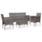 vidaXL 4-delige Loungeset met kussens poly rattan grijs, Tuin en Terras, Verzenden, Nieuw, Rotan, Loungeset