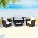 vidaXL 4-delige Loungeset met kussens poly rattan bruin, Tuin en Terras, 3 zitplaatsen, Nieuw, Loungeset, Verzenden