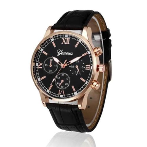Luxe Heren Horloge - Kwarts Uurwerk Leren Bandje Rose Gold, Sieraden, Tassen en Uiterlijk, Smartwatches, Nieuw, Verzenden