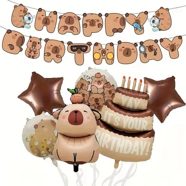 Capibara slinger en folie ballonnen set 7-delig, Hobby en Vrije tijd, Feestartikelen, Verjaardag, Nieuw, Versiering, Verzenden