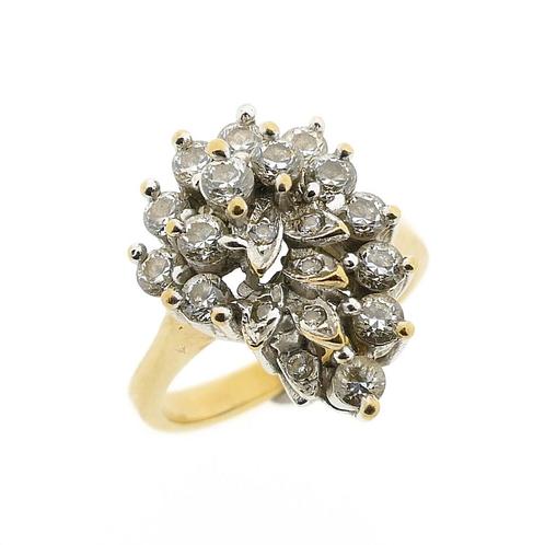 Gouden cocktail ring met zirconia (unieke ring, opvallend), Sieraden, Tassen en Uiterlijk, Ringen, Dame, Met edelsteen, Overige kleuren