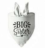 Honden bandana Big Sister wit met zwarte tekst en hartje, Verzenden, Nieuw