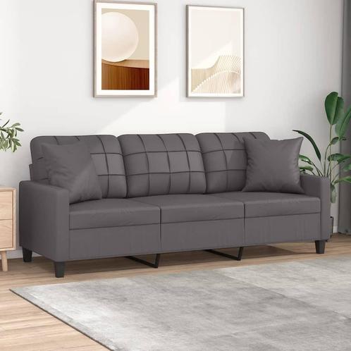 vidaXL Driezitsbank met sierkussens 180 cm kunstleer grijs, Huis en Inrichting, Banken | Bankstellen, Nieuw, 150 tot 200 cm, Leer