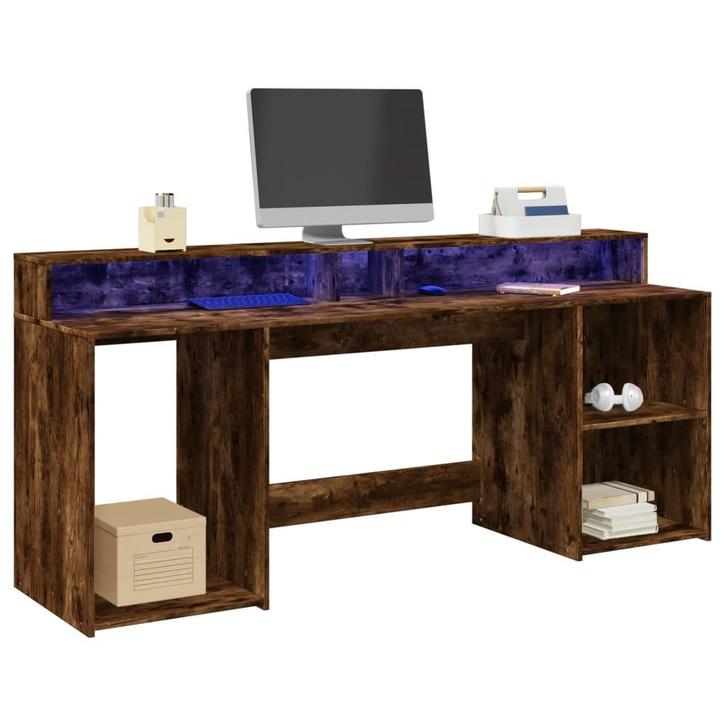 vidaXL Bureau met LED-verlichting 200x55x91 cm hout gerookt, Huis en Inrichting, Bureaus, Nieuw, Verzenden